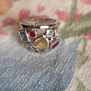 Elegant Silver Multi-Gemstone Ring